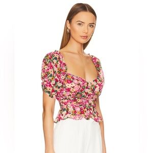 Astr Floral Puff Sleeve Top - Pink and Green